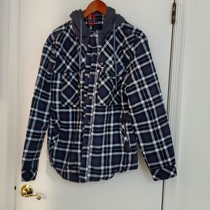 Men's Large reg snap front hoodie jacket pile lined black/white